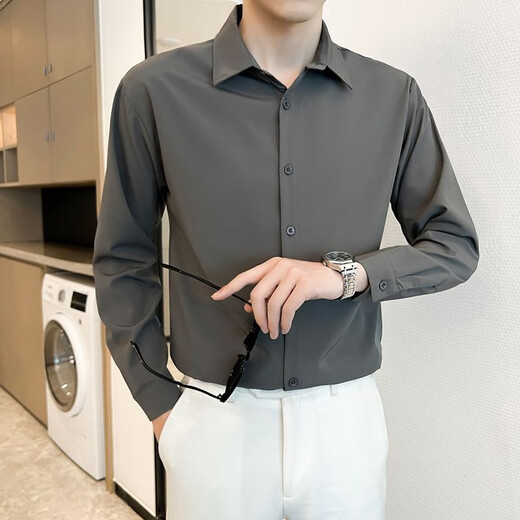 Xinghelai white shirt men's long-sleeved trendy and handsome non-iron slim casual shirt men's business plus velvet bottoming shirt white XL125-140Jin [Jin equals 0.5 kg]