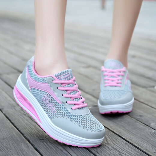 Skechici Counter con los mismos zapatos mecedoras de primavera, verano y otoño zapatos para mujeres transpirables zapatos de pastel de esponja gruesos zapatos de deportes informales de estilo coreano zapatos de carreras 838 polvo blanco 35