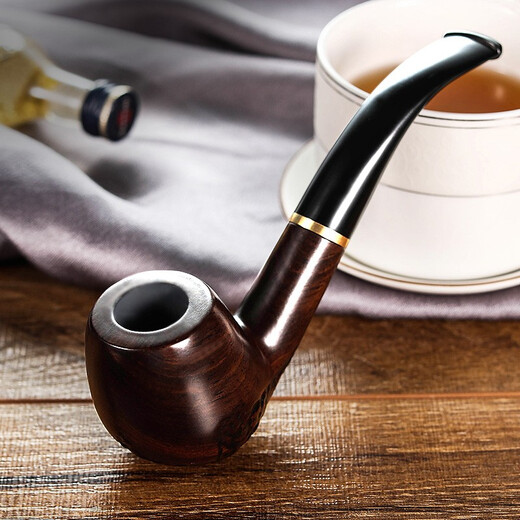 
ADOUS (ADOUS) ebony pipe handmade pipe vintage filter pipe bend 9mm filter element solid wood bucket gift 653 random carving