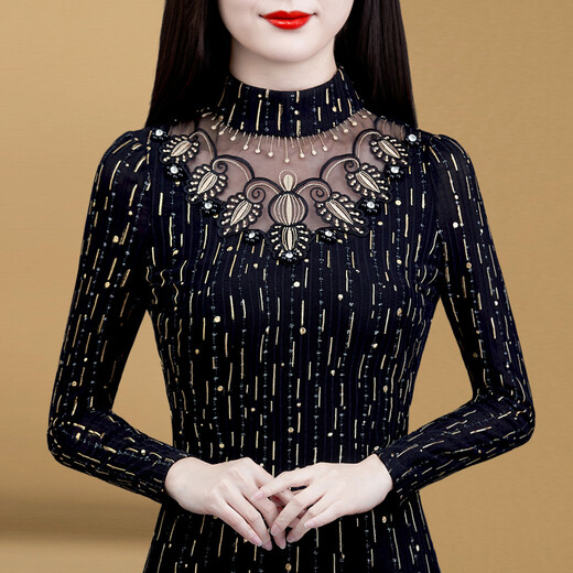 Paired white half turtleneck lace base shirt for women in autumn and winter new women's top 2024 inner wear can be worn with fleece on the outside. 841 thin style L [suitable for 100-110Jin [Jin equals 0.5 kg]]