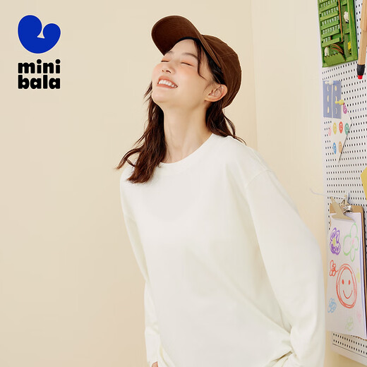 Mini Bala Mini Little Magic Fiber Children's long-sleeved T-shirt Autumn family of three parent-child basic T-shirt Milk White 10501 170