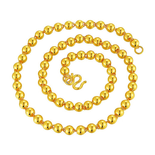 BXE999 pure gold pure silver gold clad with silver gold Buddha pearl light beads gold beads round bead necklace men's domineering light pearl necklace 8MM about 82 grams gold clad with silver material
