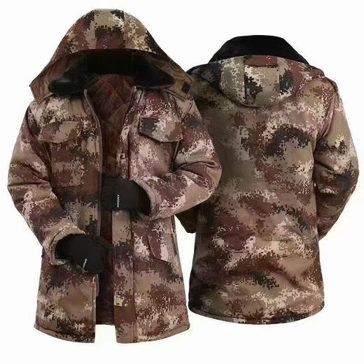 Velvet and thickened winter mid-length cotton clothing, labor protection cold-proof and warm cotton-padded jacket, cold storage special price cotton clothing camouflage cotton coat, desert mid-length large size 160---190Jin Jin equals 0.5 kg