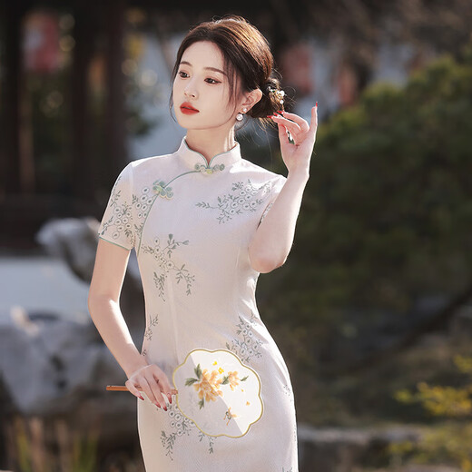 NUKM Cheongsam Chinese style long young 2025 summer new slim and elegant girl retro improved dress 6629 purple 3XL