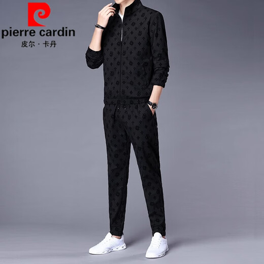 
Pier Cardin plus fleece casual sports suit for men 2025 spring and autumn new trendy jacket with fashionable men's clothing set 6629 black suit [top + pants] plus fleece 2XL [141-160Jin[Jin equals 0.5 kg]]