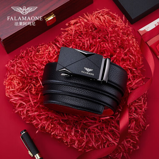 法莱阿玛尼（FALAMAONE）品牌皮带男真皮自动扣腰带牛皮高档裤带生日礼盒送爸爸送男友老公 本命年红腰带/PD832【实木礼盒】 110cm -140cm默认随机（可修剪）