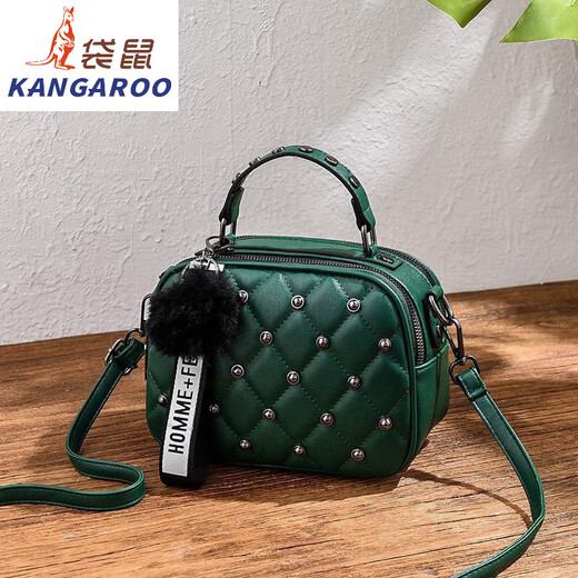 袋鼠（KANGAROO）斜挎小包包女2025时尚复古单肩包铆钉双层手提小方包 753# 黑色
