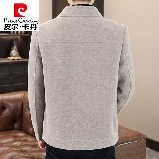 Pierre Cardin winter warm velvet thickened woolen coat men's lapel slim jacket men's short casual woolen 7365# coffee color thickened velvet L 110-130