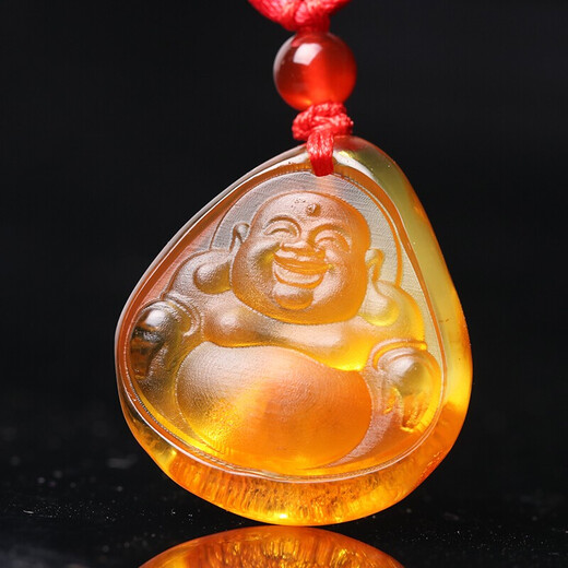 Wanjun natural gold amber beeswax is blessed to accompany the Buddha Maitreya Buddha Laughing Buddha protective Buddha pendant beeswax original stone pendant 4.77 grams gold amber laughing Buddha