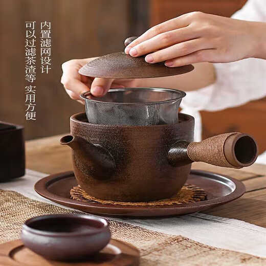 理卫家用煮茶烧水纯手拉老岩泥侧把大容量柴烧陶壶日式紫砂容天泡茶壶 松柏木柴烧款12108 701mL(含)-800mL(含)