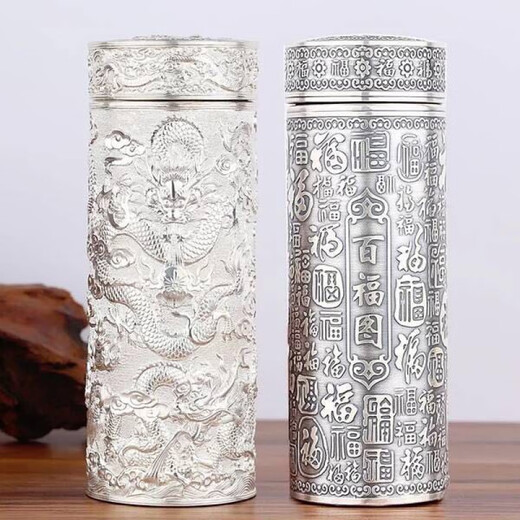 
ZSR silver cup 999 sterling silver inner liner silver water cup foot silver tea cup Yunnan snowflake silver business gift thermos cup customization Sterling silver Baifu cup + luxury gift box + appraisal certificate