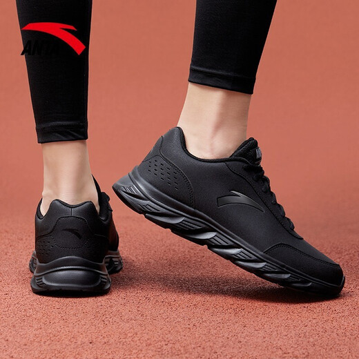 ANTA Men's Shoes Sports Shoes for Men Autumn and Winter Soft Sole Wear-Resistant Water-Repellent Leather Running Shoes Shock-Absorbing Outdoor Casual Shoes for Men Recommended Style-Water-Repellent Leather 5529-6 Black 42 (260mm)