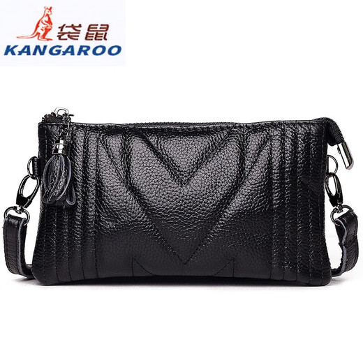 Kangaroo (KANGAROO) Summer Genuine Leather Crossbody Bag Women's Bag 2025 Chinese Valentine's Day Versatile Handbag Mom Soft Leather Mini Hand Mobile Phone Small Bag Black