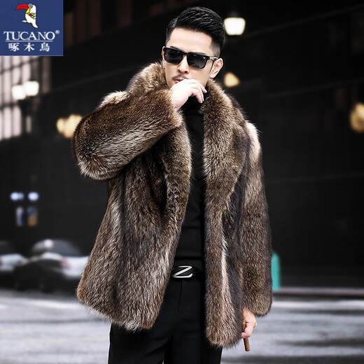 Woodpecker (TUCANO) men's fur winter medium-length imported fox fur integrated mink coat coat mink fur thickened fashion imitation black XL -(122-140Jin[Jin equals 0.5 kg])