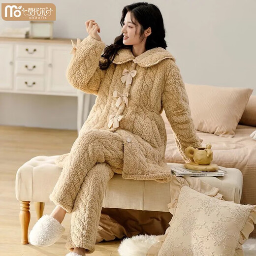 
Modal winter cotton pajamas for women in winter three-layer plus velvet thickened coral velvet can be worn outside with warm and casual princess style suit 12243 Yabai L [recommended 100-120Jin [Jin equals 0.5 kg]]