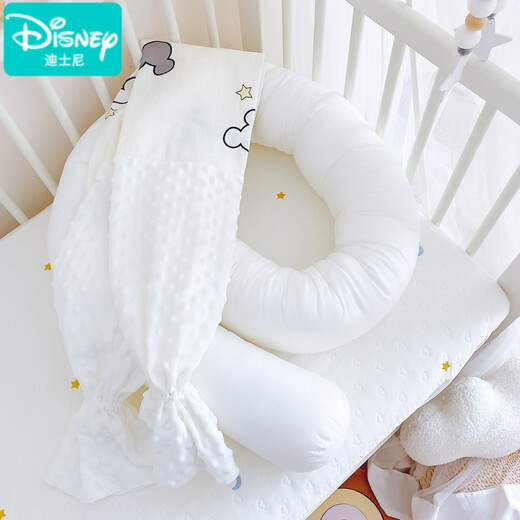 迪士尼（Disney）婴儿床床围纯棉防撞可拆洗长条圆柱围护栏宝宝夹腿安抚圆柱抱枕 白色豆豆绒加小米奇【200cm】 其它