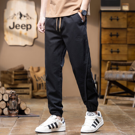 Jeep (JEEP) American genuine Jeep high-end pure cotton casual pants for men's autumn and winter trendy brand elastic waist tying feet Harem work pants camel color [same style in the counter] XL Recommendation 140-160Jin [Jin equals 0.5 kg]