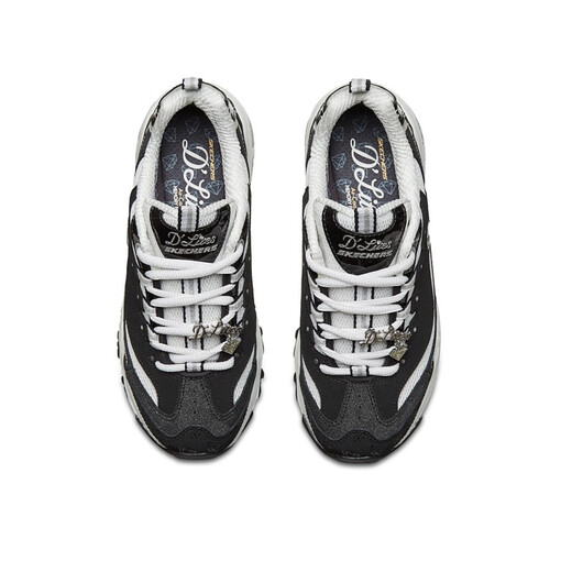 Skechers sports casual shoes with diamond elements, retro style, comfortable splicing upper, beautiful and youthful, black/white/BKW 36