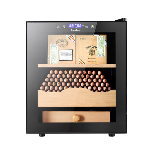 Bacchus cigar cabinet with humidity control, constant temperature and humidity control humidifier box, mini small household solid wood cedar wood embedded mellow culture naked culture red wine cigar energy-saving air-cooled frost-free 5th generation constant humidity system + side light (1 naked culture + 1 box culture) 16L