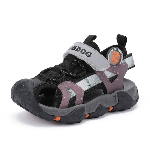 Babudou (Bobdog) Kinderschuhe Mädchen Sandalen Tasche Zeh neue und große Kinder Sommer Kinderschuhe Herrenlochschuhe Strandschuhe Schwarz/Hellgrau 25 für Fußlänge 14,5 cm geeignet