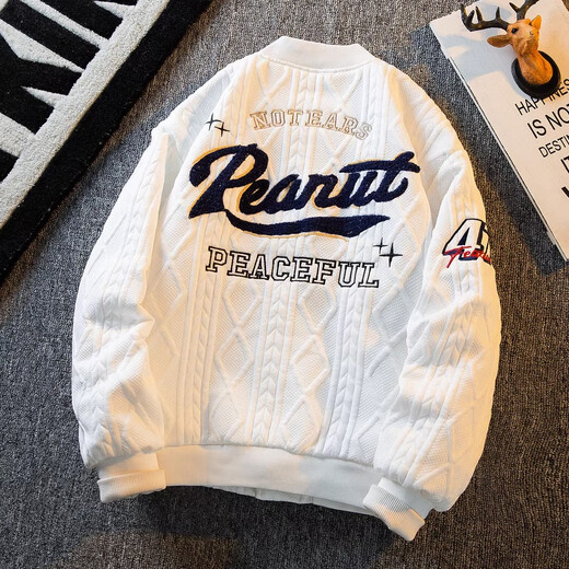 Kuraishi Kazuki trendy American retro baseball jacket men's 2025 new heavyweight spring and autumn men's bomber jacket top white L