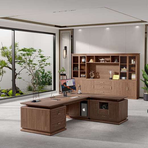 Hebson New Chinese Style Boss Desk Office Desk and Chair Combination Simple All Solid Wood President Chairman's Office Executive Desk High-end 1.8 Meter Desk + Side Table