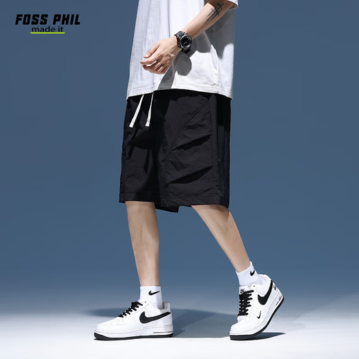Foss Phil shorts men's summer workwear trendy casual ice silk mid-trousers loose sports five-point pants 9906 black L