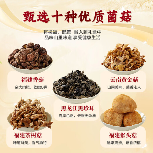 赵铁生菌菇礼盒干货牛肝菌鸡枞纯菌年货送长辈八种口味大礼包团购 山里味道【十味山珍】 1050g