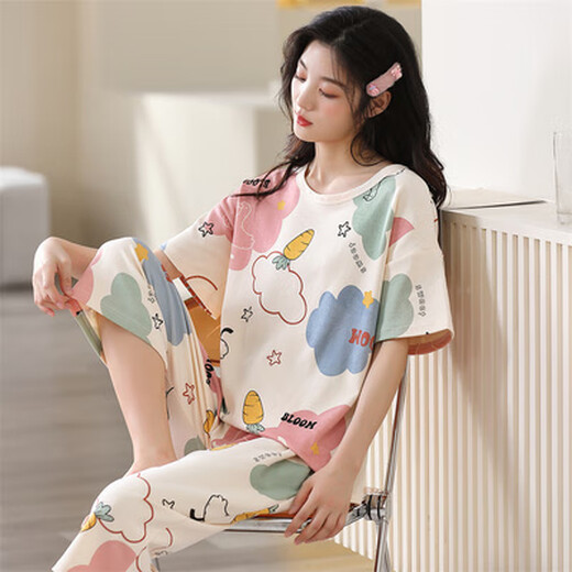 Mobeihai pajamas for women in summer 2025 new short-sleeved cropped pants set Korean cartoon students can wear home clothes outside. Short-sleeved cropped pants 679 M Recommended 80-90 Jin [Jin equals 0.5 kg]