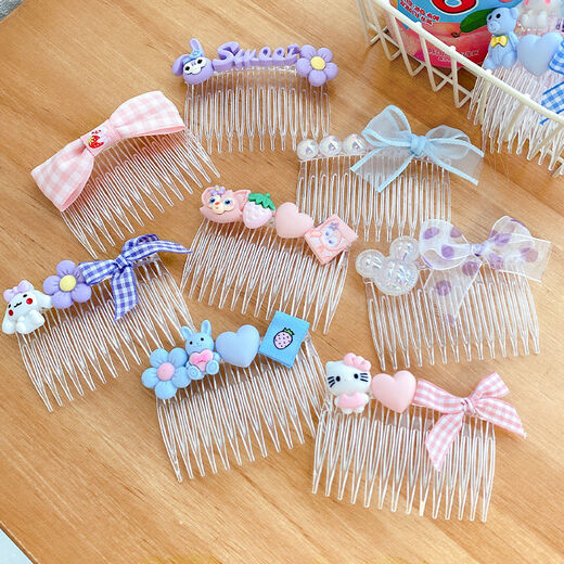 ZHIO Children's cartoon transparent hair comb for broken hair on the back of the head for little girls to arrange bangs and insert comb hairpins Blue cinnamon dog transparent hair comb (set of 3)