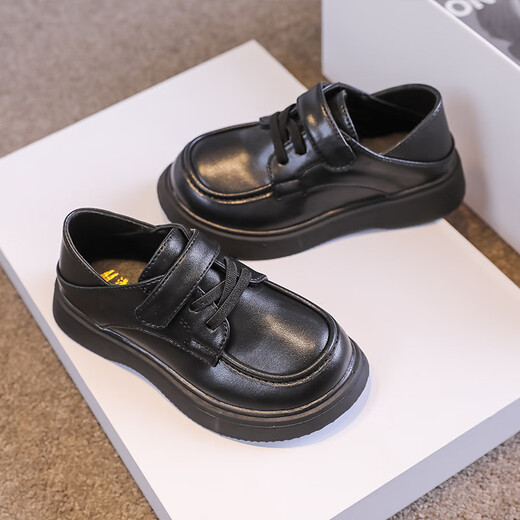 Lu Rang Song Children's Leather Shoes Boys and Girls Performance Shoes British Style Velcro Loafers Spring and Summer Children's Single Shoes Black Single 31 Size 19.3 cm long
