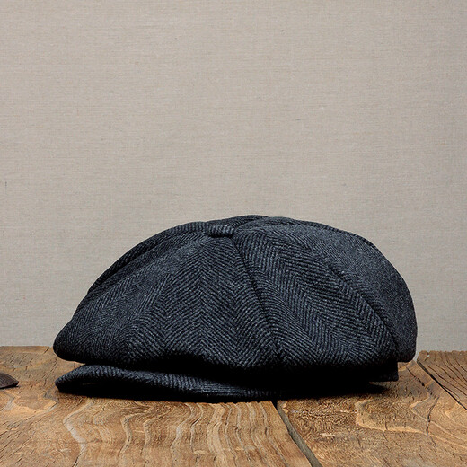 OUFANDI Bloody Gangster Wolle Oktopus Hut Männer Rasiermesser Party English Beret Retro Literarische Zeitungsjungen Hat Fashion Maler Pure Black L (59-61 cm) Verstellbar