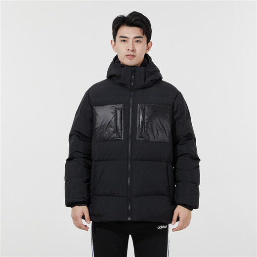 阿迪达斯（adidas）外套男装 冬季三叶草休闲运动服百搭潮流加厚保暖防风连帽羽绒服 H13564黑色80%灰鸭绒 2XL