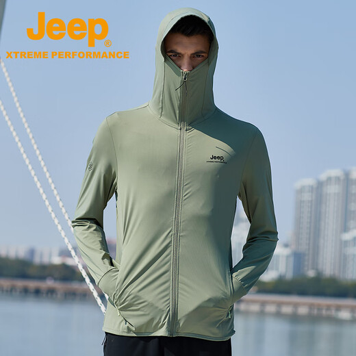 Jeep's new summer sun protection clothing for men and women breathable outdoor ice silk face covering with hat sports fishing sun protection clothing Qianjun 3XL