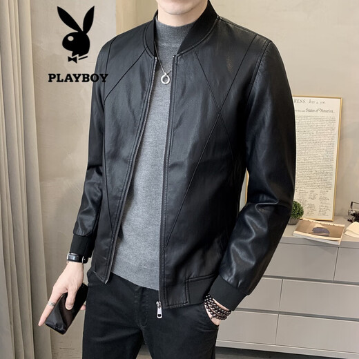 
Jacket Men's Casual Leather Jacket Men's Fall and Winter New Fashion Slim Baseball Collar Motorcycle Leather Jacket Men's Jacket Large Size Casual Top P719 M