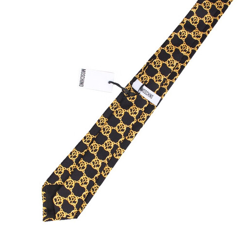 MOSCHINO men's silk yellow double question mark pattern tie 55062 M55558 001 black