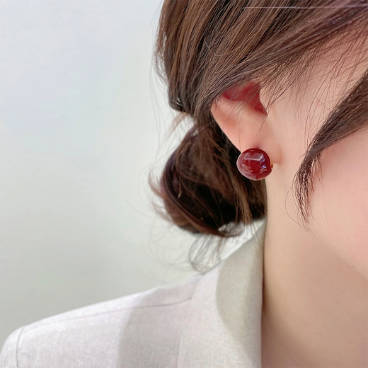 Idel 2025 New Year Style Red Bean Geometric Earrings for Women Korean Style Versatile Earrings Earrings Birthday Gifts for Best Friends Red Bean Earrings E0085