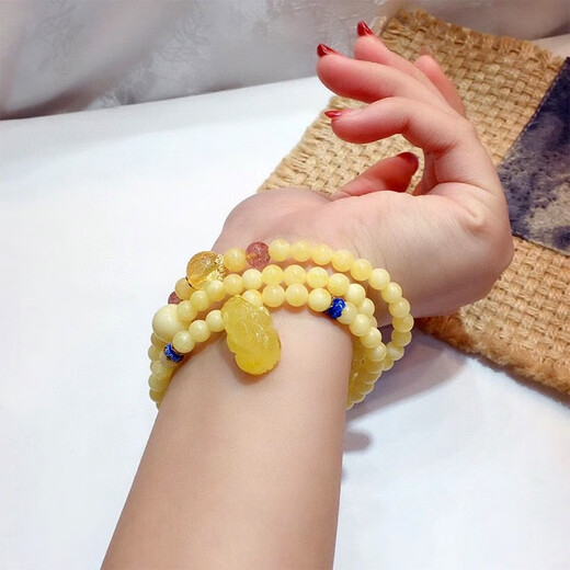Amber Pie, one thing, one picture, one certificate, beeswax bracelet, natural amber bracelet, women's multi-circle white nectar bead string, no roasted color, bead string 13.922 g 5.6 mm
