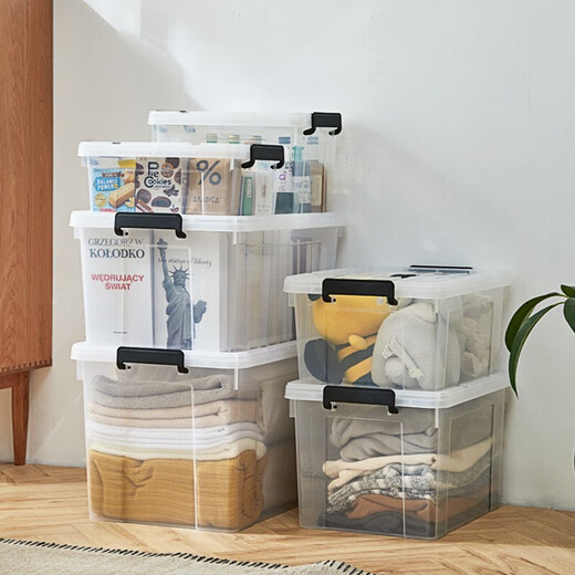 SPACEXPERT Clothing Storage Box Plastic Organizing Box 20L Transparent 1 Pack With Handle