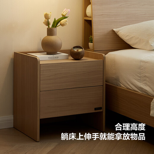 Quanyou Home Furnishings Wood Style Double Drawn Bedside Table Chinese Simple Bedroom Storage Cabinet Storage Small Cabinet Furniture