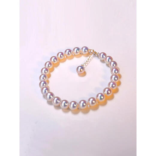 Ancient Japanese aoya natural seawater pearl bracelet 18 gold bracelet bracelet with extremely bright white and transparent pink round beads Style 1 (please note if you want white/pink) 16cm6-7mm