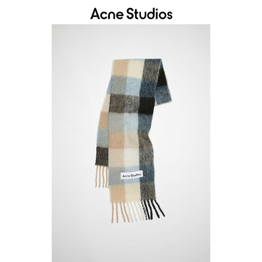 Acne Studios Unisex Plaid Tassel Rainbow Vally Scarf Wool Shawl CA0084 Blue/Beige/Black One Size
