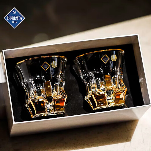 BOHEMIA Czech imported crystal glass light luxury gold-painted whiskey wine beer glass gift wine set 2 gift boxes set hand-painted gold 2 gift boxes 300ml