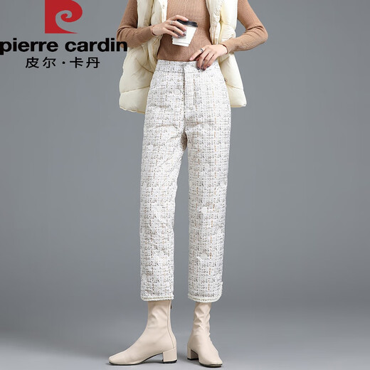 Pierre Cardin Down Cotton Pants Women's Fashionable Outerwear 2026 New Casual Pants Slim Straight Small Loose Cotton Pants Winter White 26