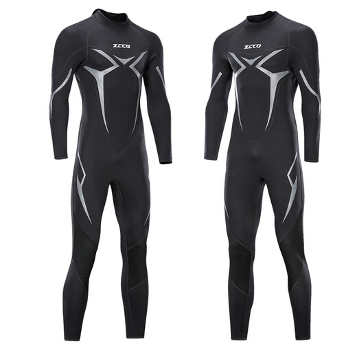 ZCCO new wetsuit one-piece men's 3mm warm and super elastic wear-resistant wet suit cold-proof diving suit winter swimming swimsuit SCR black M