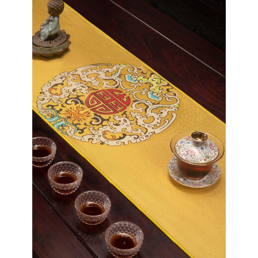 Dream Weaving Cloud Table Flag Fabric High Quality Light Luxury Chinese Style Tea Table Cloth Household Chinese Table Cloth Long Tea Table Cover Cloth Towel Bed Langya Table Flag Light Gold 33*220cm