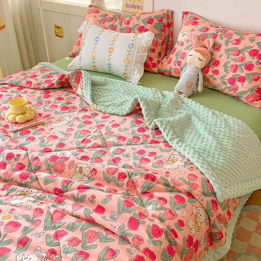 RSRDDY beanie blanket baby blanket baby blanket small quilt summer children air conditioning quilt office nap sofa blanket Rose Rabbit A side cotton + B cotton bean velvet large 200x230cm double summer cool quilt