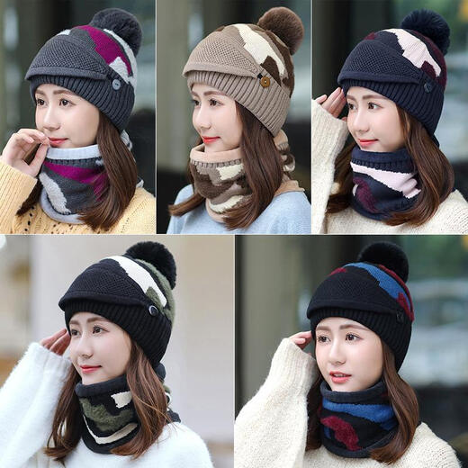 Karond Neues Produkt ältere Hüte für Frauen Herbst und Winter für Frauen Herbst und Winter koreanischer Stil Trendy plus Samt warme dreiteilige Set modische und vielseitige Winter-Ohrschutz-Strickhüte, braune, warme Drei-teilige Set [Hut ++ Schal]