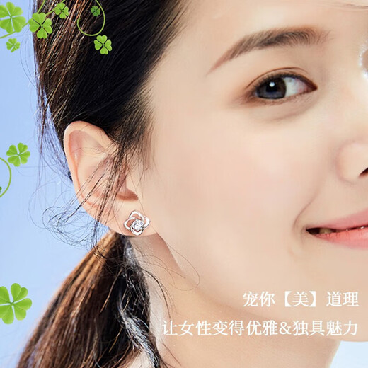 EothPT950 Platinum Diamond Four-leaf Clover Earrings for Women Platinum Earrings and Ear Accessories Valentine's Day Birthday Gift for Girlfriend PT950 Platinum Diamond Four-leaf Clover Earrings + Certificate