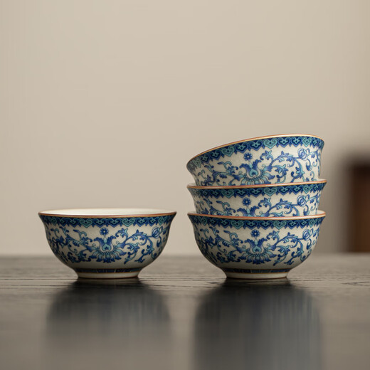 Ahli's Love Ru Kiln Kung Fu Tea Set Complete Set Souvenirs Business Gifts Father's Birthday Gifts for Men for Dad and Teacher Blue and White Lucky Twigs and Lift Pots High-end Gift Boxes Practical Housewarming Gifts for Elders and Retirement Souvenirs